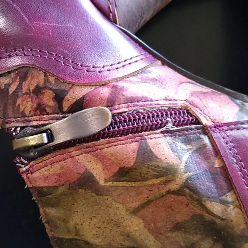 ELITE BY CORKY LEATHER ANKLE BOOTS SIZE 7 side zip plum floral color LIKE NEW - Picture 8 of 15